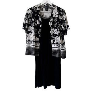 Vintage 1990s K Studio Collection 2-Piece Set Size 10 Dress Jacket Black Floral